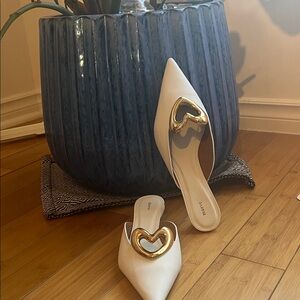 Maeve Cream Mules with Gold Heart Detail